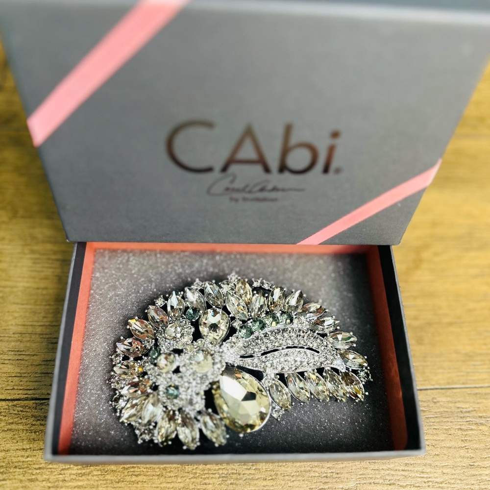 Rhinestone Crystal Vintage Brooch and Buckle Leather  Belt By CAbi